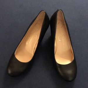 Jessica Simpson faux leather black wedges